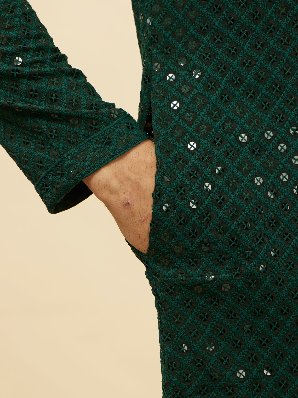 Buy Forest Green Chikankari Embroidered Sequined Kurta Set Online in